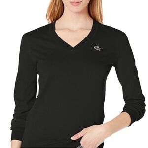 Lacoste Classic Black long sleeve V neck Tee sz 42 Cotton